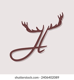 Alphabet with antlers. Series of letters A-Z. Minimalism. Beautiful letters. The initial design of the H logo is combined with deer antlers. ABC.