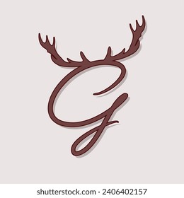 Alphabet with antlers. Series of letters A-Z. Minimalism. Beautiful letters. The initial design of the G logo is combined with deer antlers. ABC.