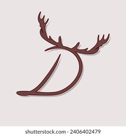 Alphabet with antlers. Series of letters A-Z. Minimalism. Beautiful letters. The initial design of the D logo is combined with deer antlers. ABC.