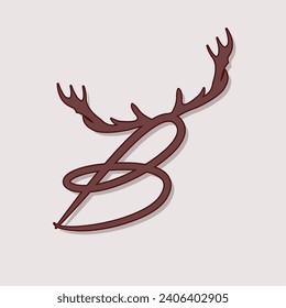 Alphabet with antlers. Series of letters A-Z. Minimalism. Beautiful letters. The initial design of the B logo is combined with deer antlers. ABC.