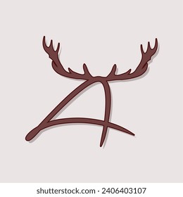 Alphabet with antlers. Series of letters A-Z. Minimalism. Beautiful letters. The initial design of the A logo is combined with deer antlers. ABC.