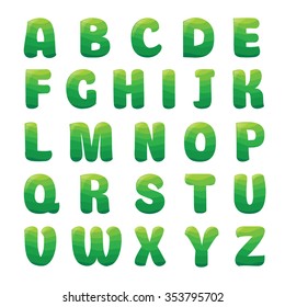 Alphabet with apple juice waves.