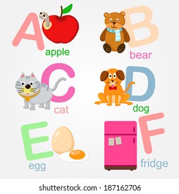 Alphabet apple,bear,cat,dog,egg,fridge