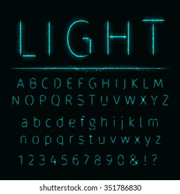 Alphabet Of Aqua Lights On Dark Background Vector Font Abstract Unusual