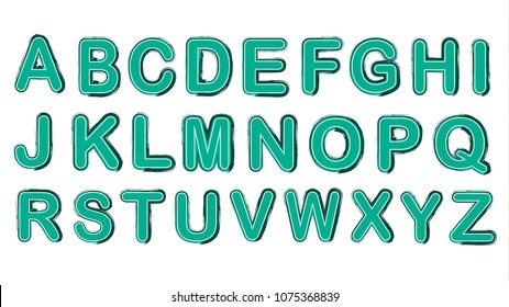 Alphabet in Aquamarine Blue Color Letters Being Isolated on White Background