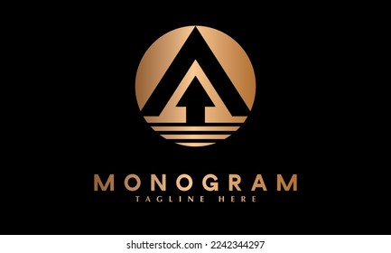 Alphabet A or Up arrow logo in bulb shape vector monogram template