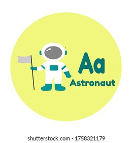 Alphabet A Astronaut Cartoon Illustration Vector For Kid