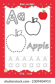 Alphabet a-z exercise with cartoon coloring book kids illustration.