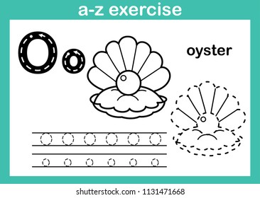 Alphabet a-z exercise with cartoon vocabulary for coloring book illustration, vector