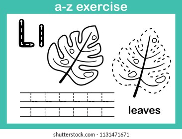 Alphabet a-z exercise with cartoon vocabulary for coloring book illustration, vector