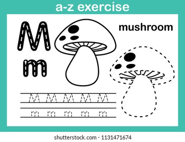 Alphabet a-z exercise with cartoon vocabulary for coloring book illustration, vector