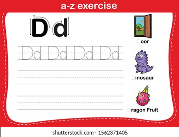 Alphabet a-z exercise with cartoon vocabulary illustration, vector