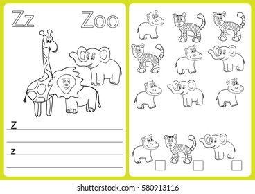 Alphabet A-Z - puzzle Worksheet, Exercises for kids - Coloring book