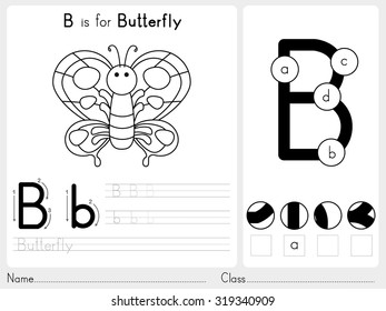 Alphabet A-Z Tracing and puzzle Worksheet,  Exercises for kids - Coloring book - illustration and vector outline