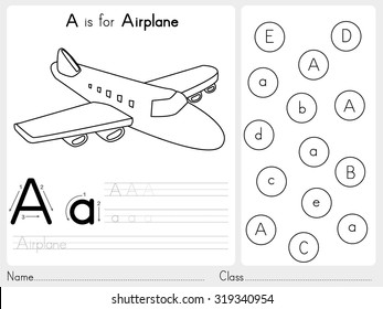 Alphabet A-Z Tracing and puzzle Worksheet,  Exercises for kids - Coloring book - illustration and vector outline