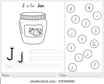 Alphabet A-Z Tracing and puzzle Worksheet,  Exercises for kids - Coloring book - illustration and vector outline