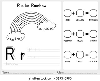 Alphabet A-Z Tracing and puzzle Worksheet,  Exercises for kids - Coloring book - illustration and vector outline