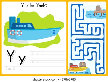 Alphabet A-Z Tracing and puzzle Worksheet,  Exercises for kids - illustration and vector - A4 paper ready to print