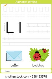 Alphabet A-Z Tracing Worksheet,  Exercises for kids -  illustration and vector outline - A4 paper ready to print