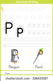 Alphabet A-Z Tracing Worksheet,  Exercises for kids -  illustration and vector outline - A4 paper ready to print
