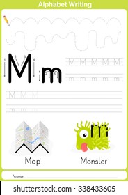 Alphabet A-Z Tracing Worksheet,  Exercises for kids -  illustration and vector outline - A4 paper ready to print