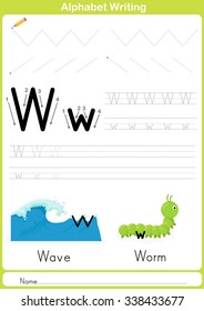 Alphabet A-Z Tracing Worksheet,  Exercises for kids -  illustration and vector outline - A4 paper ready to print