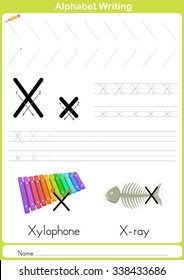 Alphabet A-Z Tracing Worksheet,  Exercises for kids -  illustration and vector outline - A4 paper ready to print