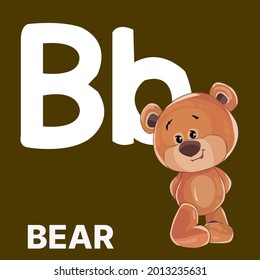 Alphabet B, B for bear. Vector illustration of educational alphabet card cartoon character for kids.