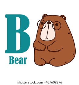 Alphabet B, Bear, Vector Illustration