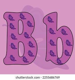 Alphabet B, butterfly vector illustration 