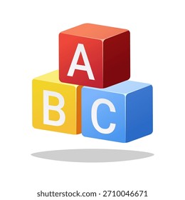 Alphabet A B C letters on cube blocks vector isolated on white background.