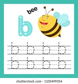 Alphabet B exercise with cartoon vocabulary illustration, vector