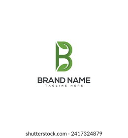 Alphabet B letter green leaf ecology nature logo element vector.