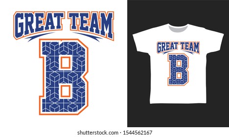 Alphabet B Letter t-shirt Team and apparel trendy awesome design with art shape, good for T-shirt graphics, poster, print and other uses.