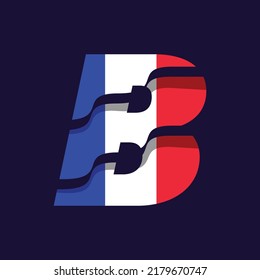 Alphabet-B-Logo-Design, Vektorgrafik mit französischer Flagge