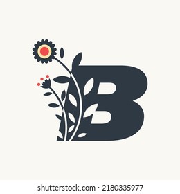 Alphabet B logo design vector template illustration with flowers