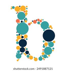 Alphabet B made of colored dots and filled with circles, small letters, and vectors.