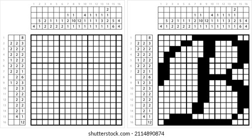 Alfabeto B Arte De Píxeles No Gráficos, Carácter B, Letra Lingüística Símbolos Ilustración De Arte Vector, Gridddlers De Juego De Rompecabezas Lógico, Pic-A-Pix, Dibujo De Imágenes Por Números, Picross