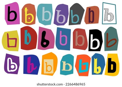 Alphabet b- vector cut newspaper and magazine letters, paper style ransom note letter