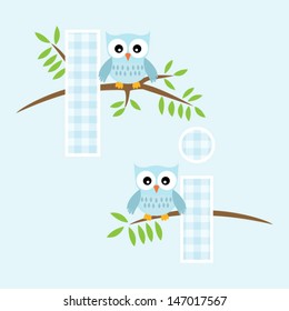 Alphabet for baby boy with owl vector letters I,i.Vector eps10 , illustration.