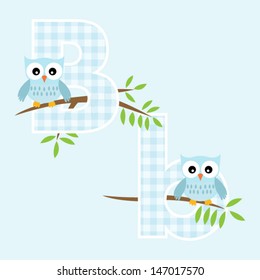 Alphabet for baby boy with owl vector letters B,b.Vector eps10 , illustration.