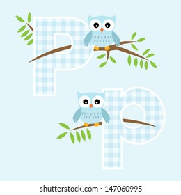 Alphabet For Baby Boy With Owl Vector Letters P,p.Vector Eps10 , Illustration.
