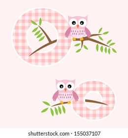 Alphabet for baby girl with owl vector letters O,o.Vector eps10 , illustration.