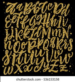 Alphabet Background. Gold Glitter Letters. 