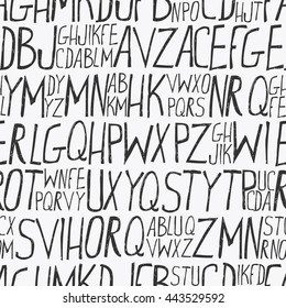 Alphabet background, hand drawn style. Seamless background