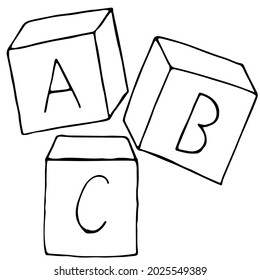 alphabet bakwy cubes, vector illustration in doodle style with black outline, coloring book