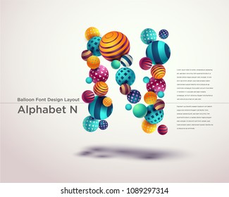 Alphabet ball font design template - N