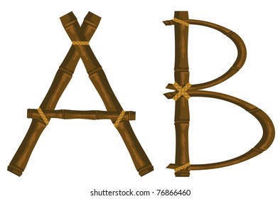 The alphabet from bamboo sticks connected by a band