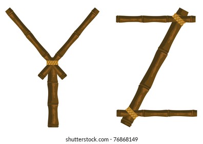 The alphabet from bamboo sticks connected by a band
