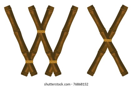 The alphabet from bamboo sticks connected by a band